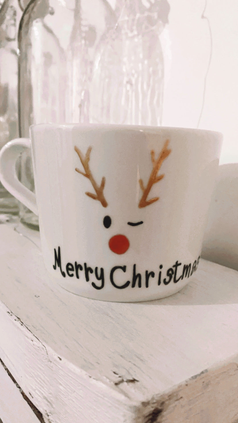 Tazza natalizia - Merry Christmas renna occhiolino